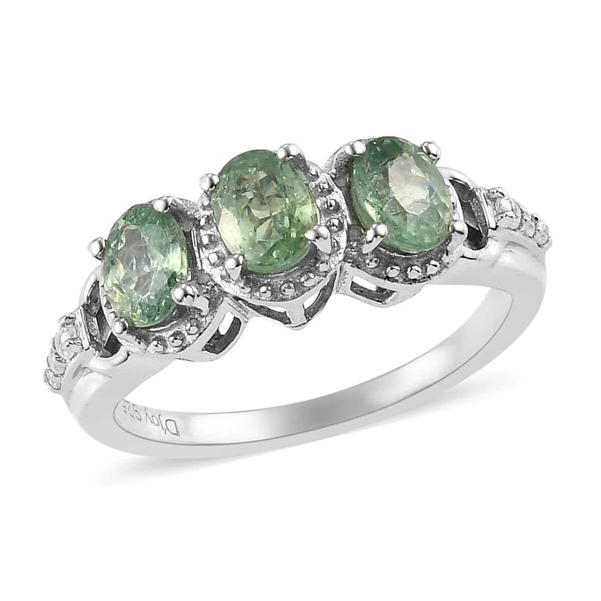 Demantoid Garnet and Zircon 3 Stone Ring in Platinum Over Sterling Silver (Size 6.0) 1.25 ctw image number 0
