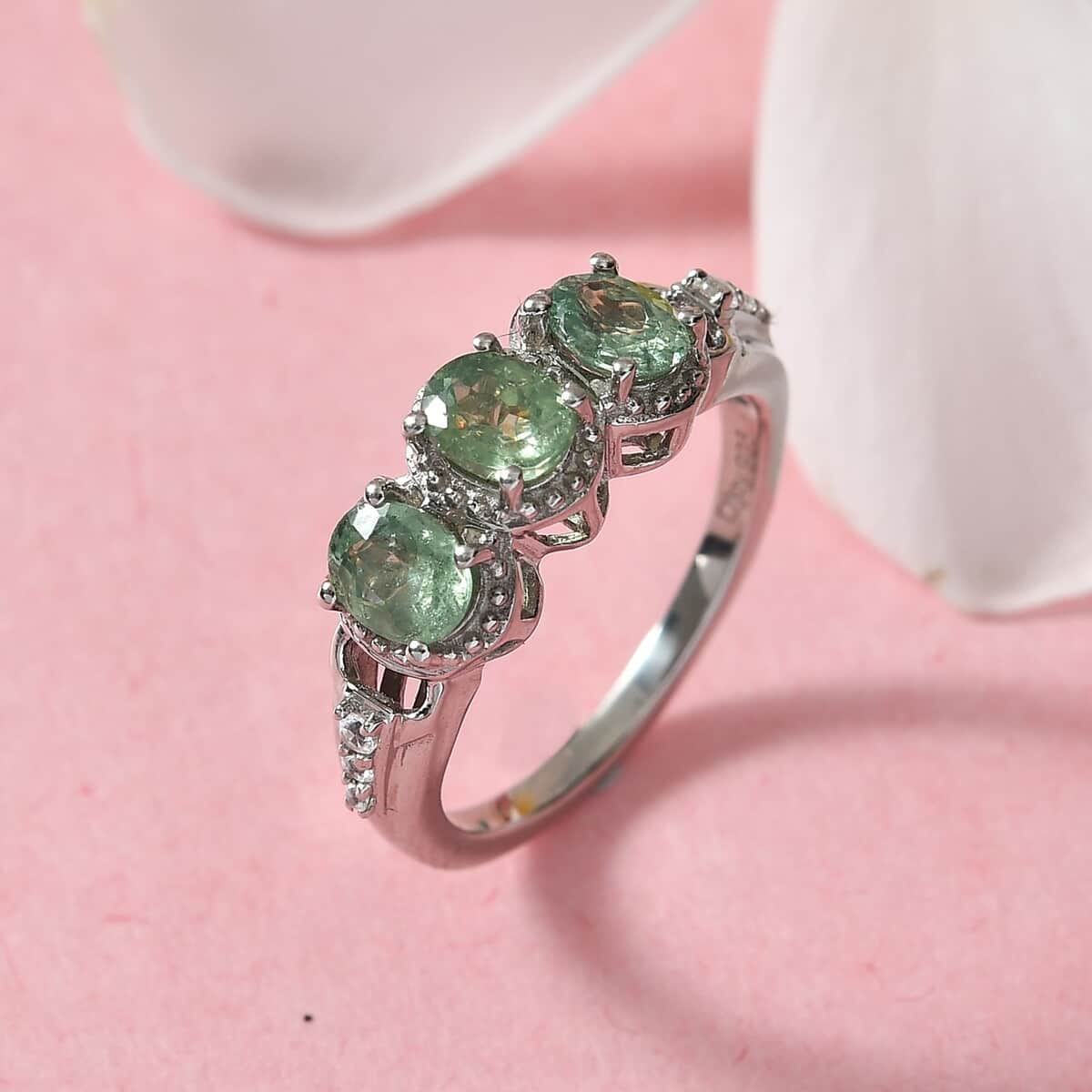 Demantoid Garnet and Zircon 3 Stone Ring in Platinum Over Sterling Silver (Size 6.0) 1.25 ctw image number 1