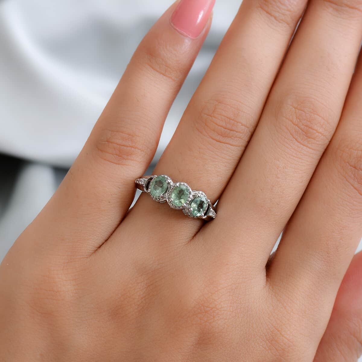 1.25 ctw Demantoid Garnet and Zircon 3 Stone Ring in Platinum Over Sterling Silver (Size 8.0) image number 2