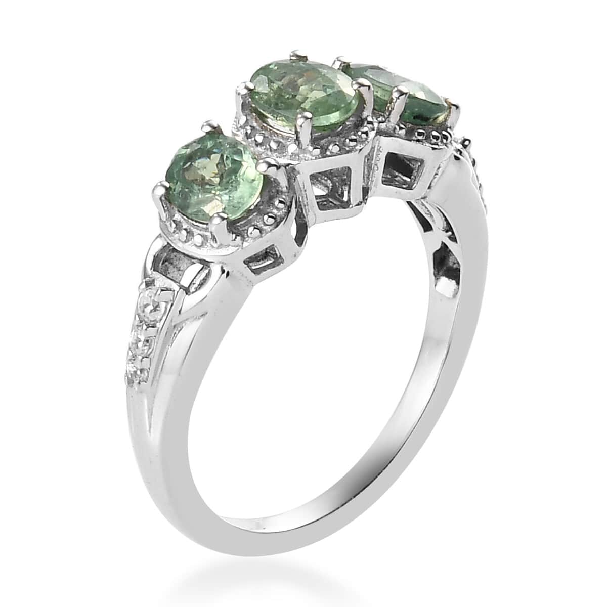 1.25 ctw Demantoid Garnet and Zircon 3 Stone Ring in Platinum Over Sterling Silver (Size 8.0) image number 3