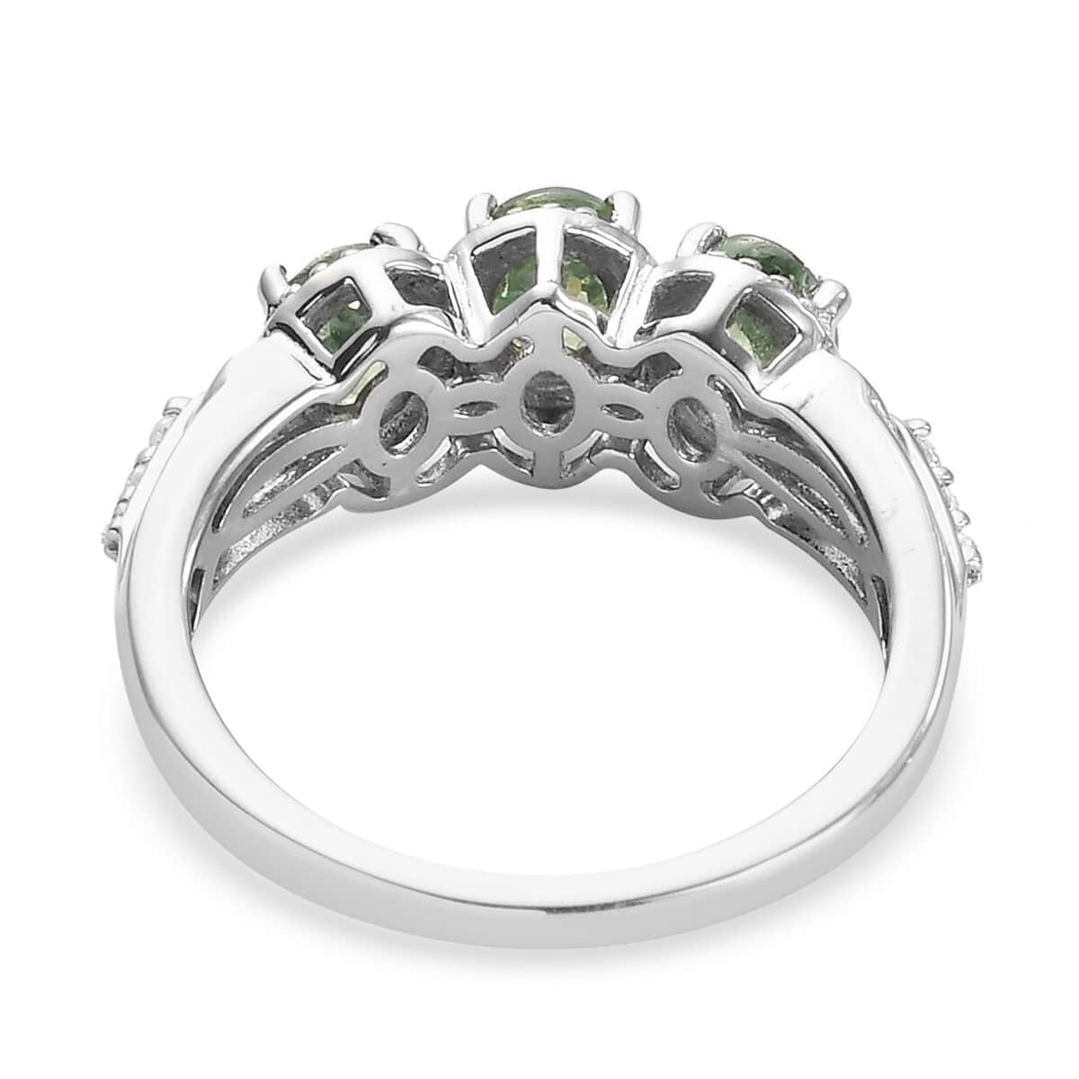 Demantoid Garnet and Zircon 3 Stone Ring in Platinum Over Sterling Silver (Size 6.0) 1.25 ctw image number 4
