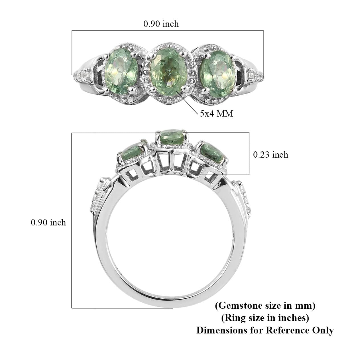 Demantoid Garnet and Zircon 3 Stone Ring in Platinum Over Sterling Silver (Size 6.0) 1.25 ctw image number 5