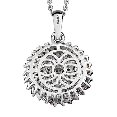Multi Diamond Cocktail Pendant Necklace 20 Inches in Rhodium and Platinum Over Sterling Silver 1.10 ctw