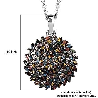 Multi Diamond Cocktail Pendant Necklace 20 Inches in Rhodium and Platinum Over Sterling Silver 1.10 ctw
