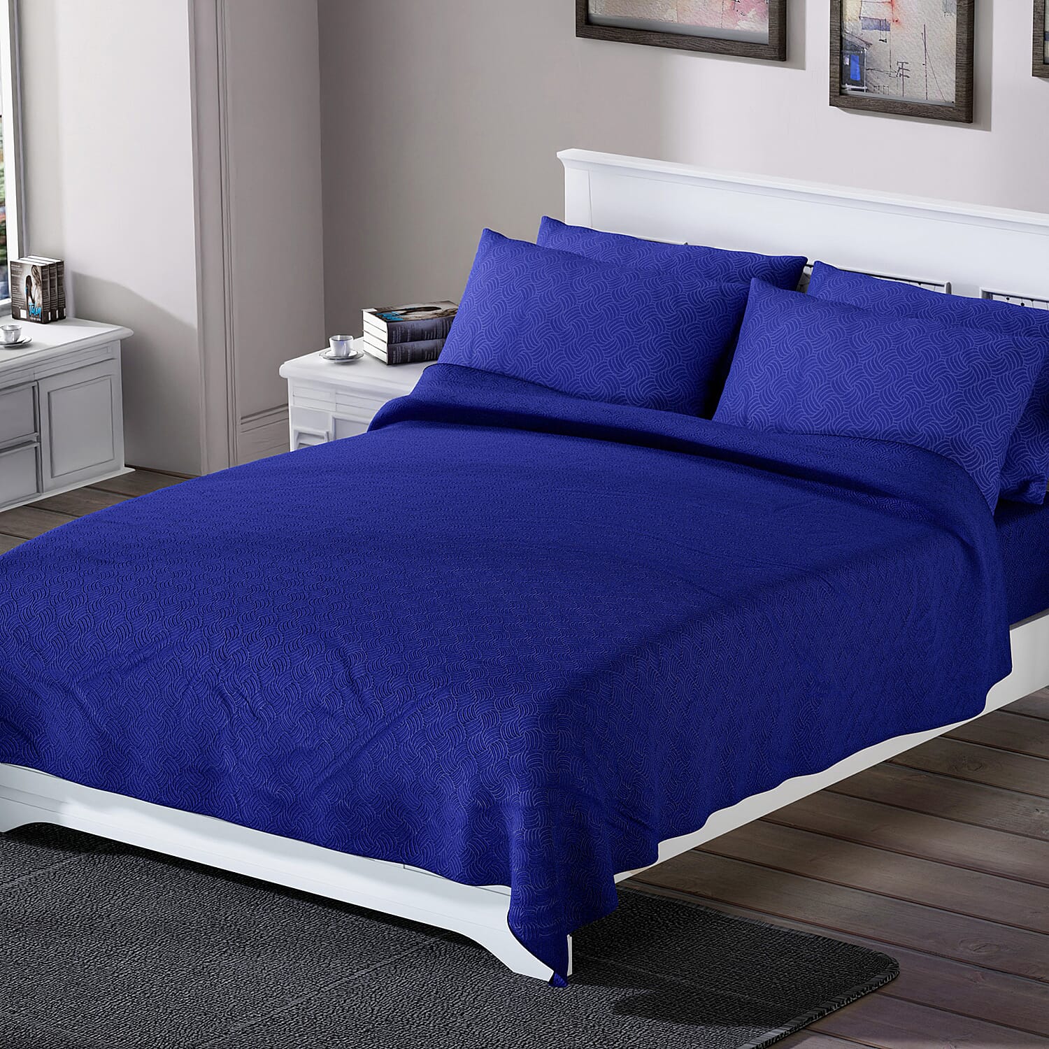HOMESMART Navy Solid Embossed 6 pcs Microfiber Sheet Set - Twin , Bed Sheets , Fitted Sheet , Bed Sheet Set , Microfiber Sheets