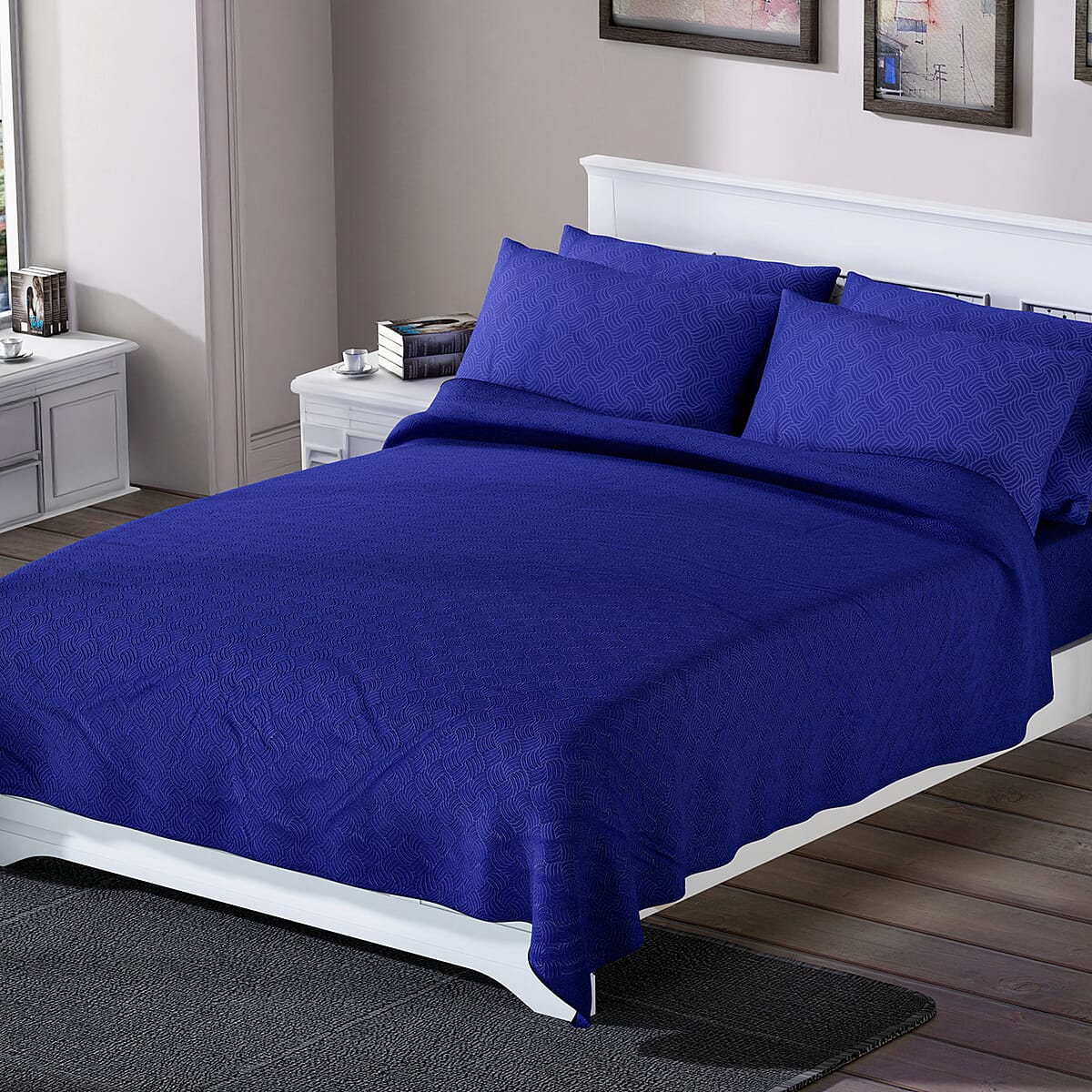 Homesmart Navy Solid Embossed 6 pcs Microfiber Sheet Set - Full , Bed Sheets , Fitted Sheet , Bed Sheet Set , Microfiber Sheets image number 1
