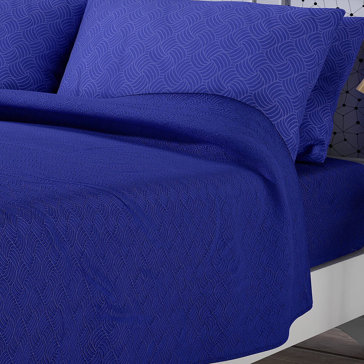 Homesmart Navy Solid Embossed 6 pcs Microfiber Sheet Set - Full , Bed Sheets , Fitted Sheet , Bed Sheet Set , Microfiber Sheets image number 2