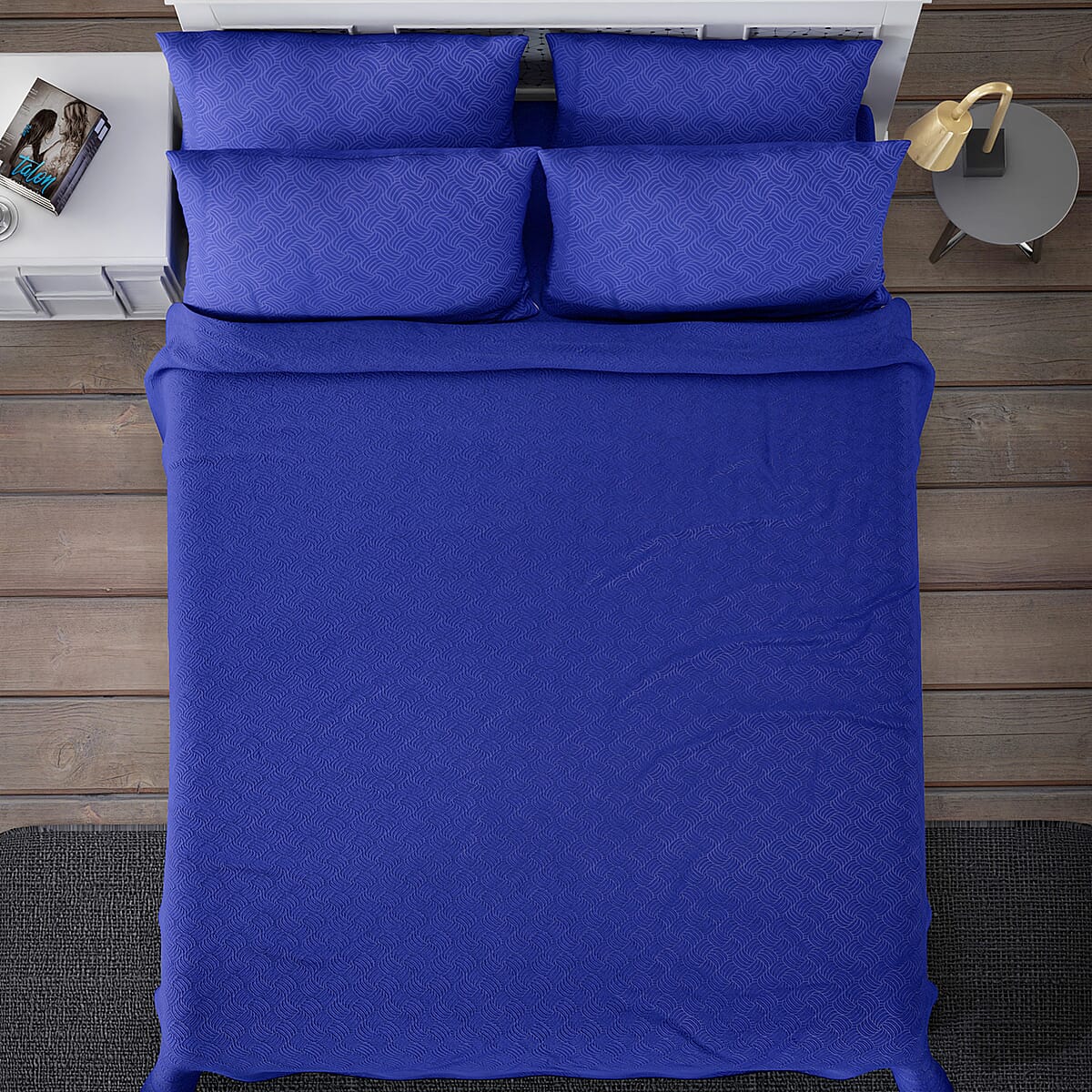 Homesmart Navy Solid Embossed 6 pcs Microfiber Sheet Set - Full , Bed Sheets , Fitted Sheet , Bed Sheet Set , Microfiber Sheets image number 3