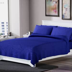 Homesmart Navy Solid Embossed 6 pcs Microfiber Sheet Set - California King, Bed Sheets, Fitted Sheet, Bed Sheet Set, Microfiber Sheets