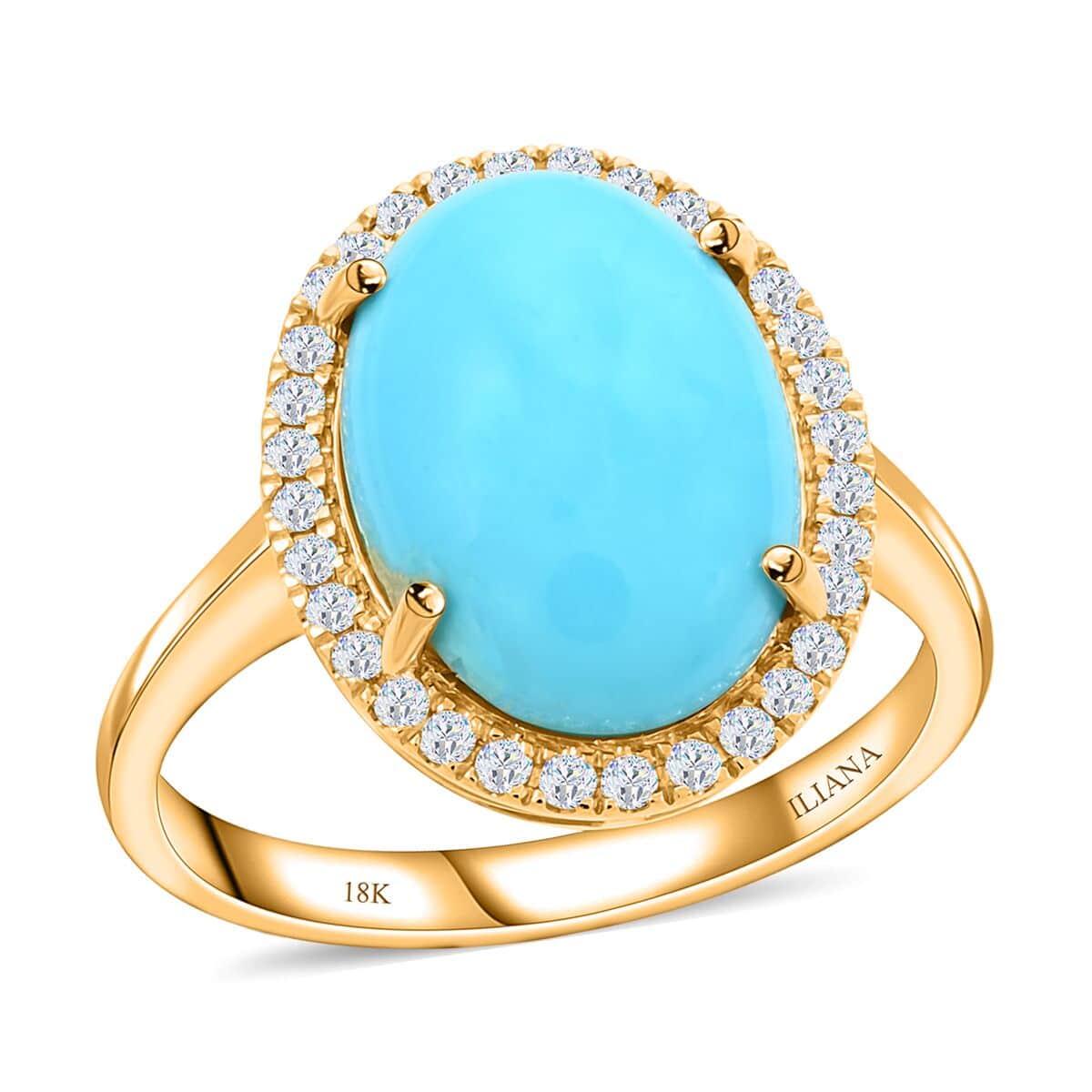 One Of A Kind Certified & Appraised 18K Yellow Gold AAA Sleeping Beauty Turquoise and SI Diamond Halo Ring (Size 9.0) 4.85 Grams 4.30 ctw image number 0