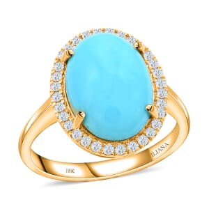 One Of A Kind Certified & Appraised 18K Yellow Gold AAA Sleeping Beauty Turquoise and SI Diamond Halo Ring (Size 9.0) 4.85 Grams 4.30 ctw