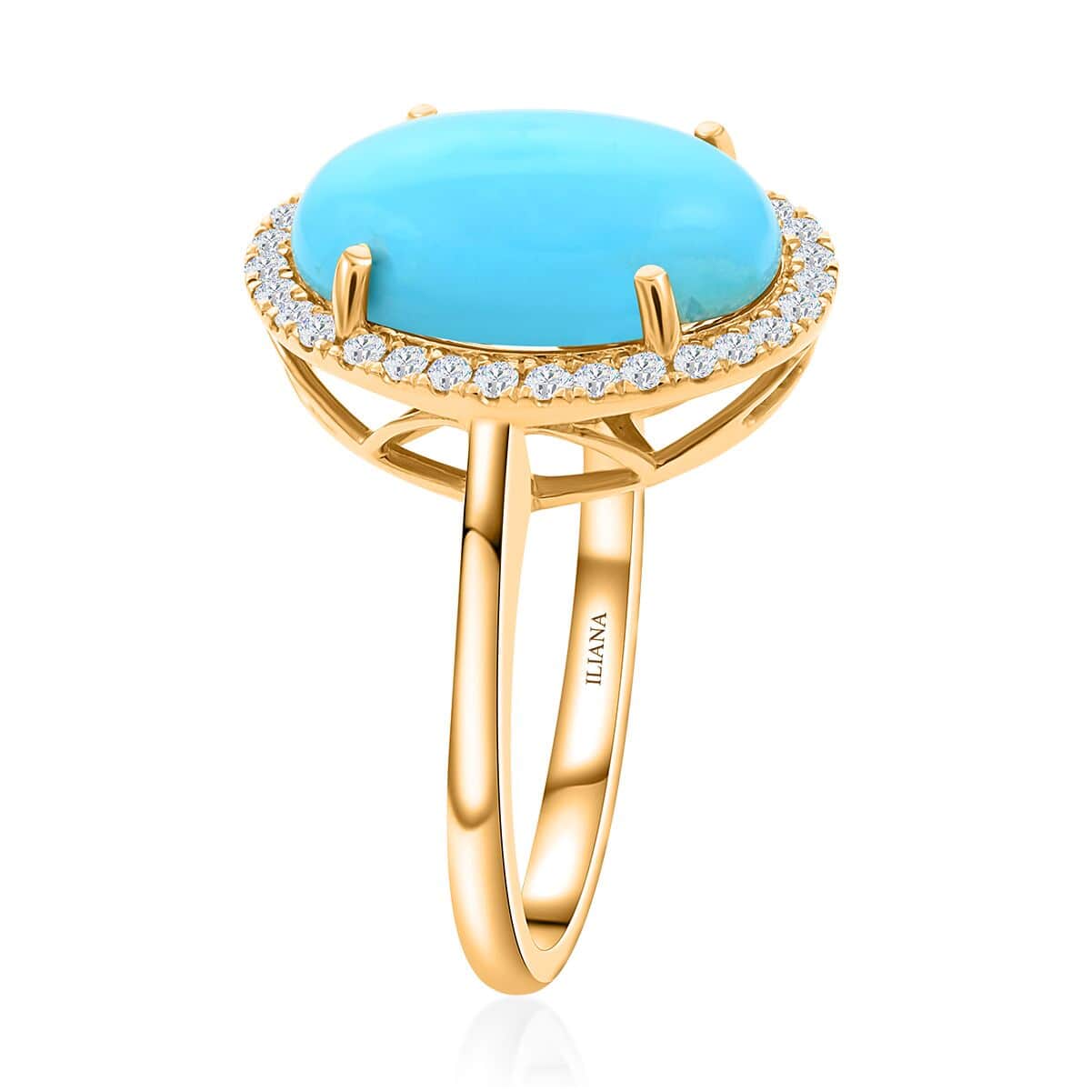 One Of A Kind Certified & Appraised 18K Yellow Gold AAA Sleeping Beauty Turquoise and SI Diamond Halo Ring (Size 9.0) 4.85 Grams 4.30 ctw image number 3