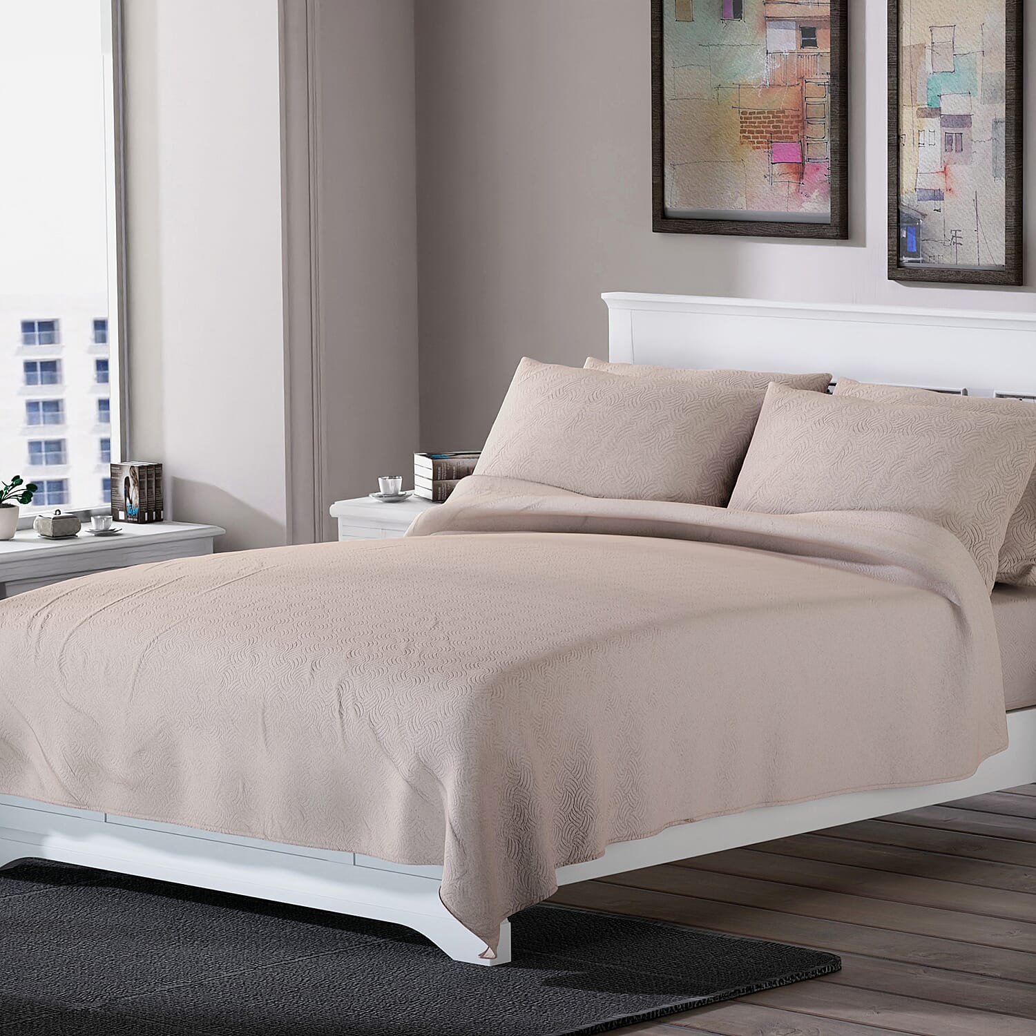 Homesmart Ivory Solid Embossed 6 pcs Microfiber Sheet Set - King, Bed Sheets, Fitted Sheet, Bed Sheet Set, Microfiber Sheets