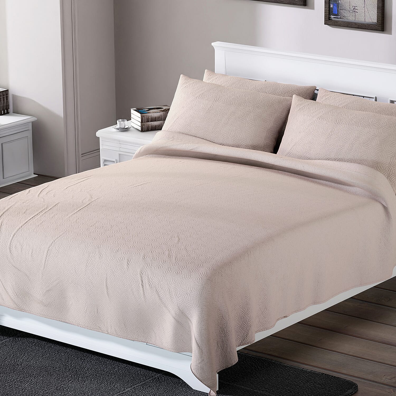 Homesmart Ivory Solid Embossed 6 pcs Microfiber Sheet Set - King, Bed Sheets, Fitted Sheet, Bed Sheet Set, Microfiber Sheets
