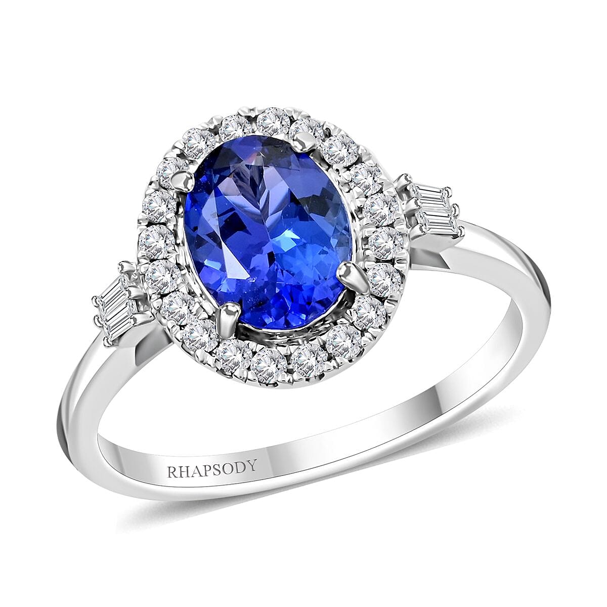 One Of A Kind Certified & Appraised Rhapsody 950 Platinum AAAA Tanzanite and E-F VS Diamond Halo Ring (Size 7.5) 5 Grams 2.35 ctw