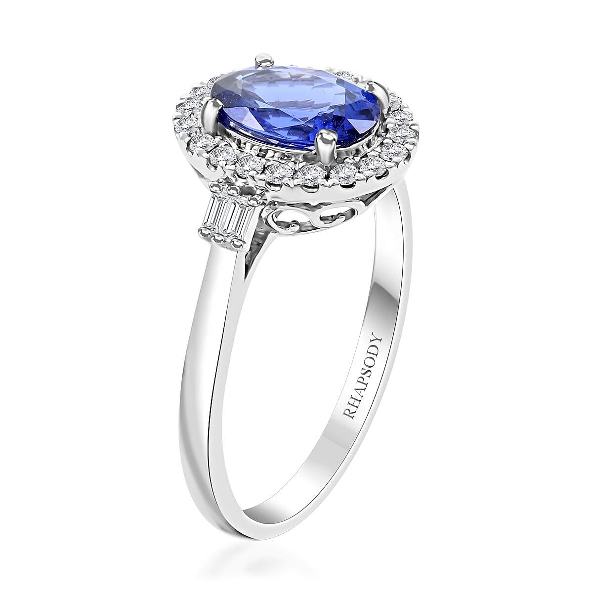 One Of A Kind Certified & Appraised Rhapsody 950 Platinum AAAA Tanzanite and E-F VS Diamond Halo Ring (Size 7.5) 5 Grams 2.35 ctw