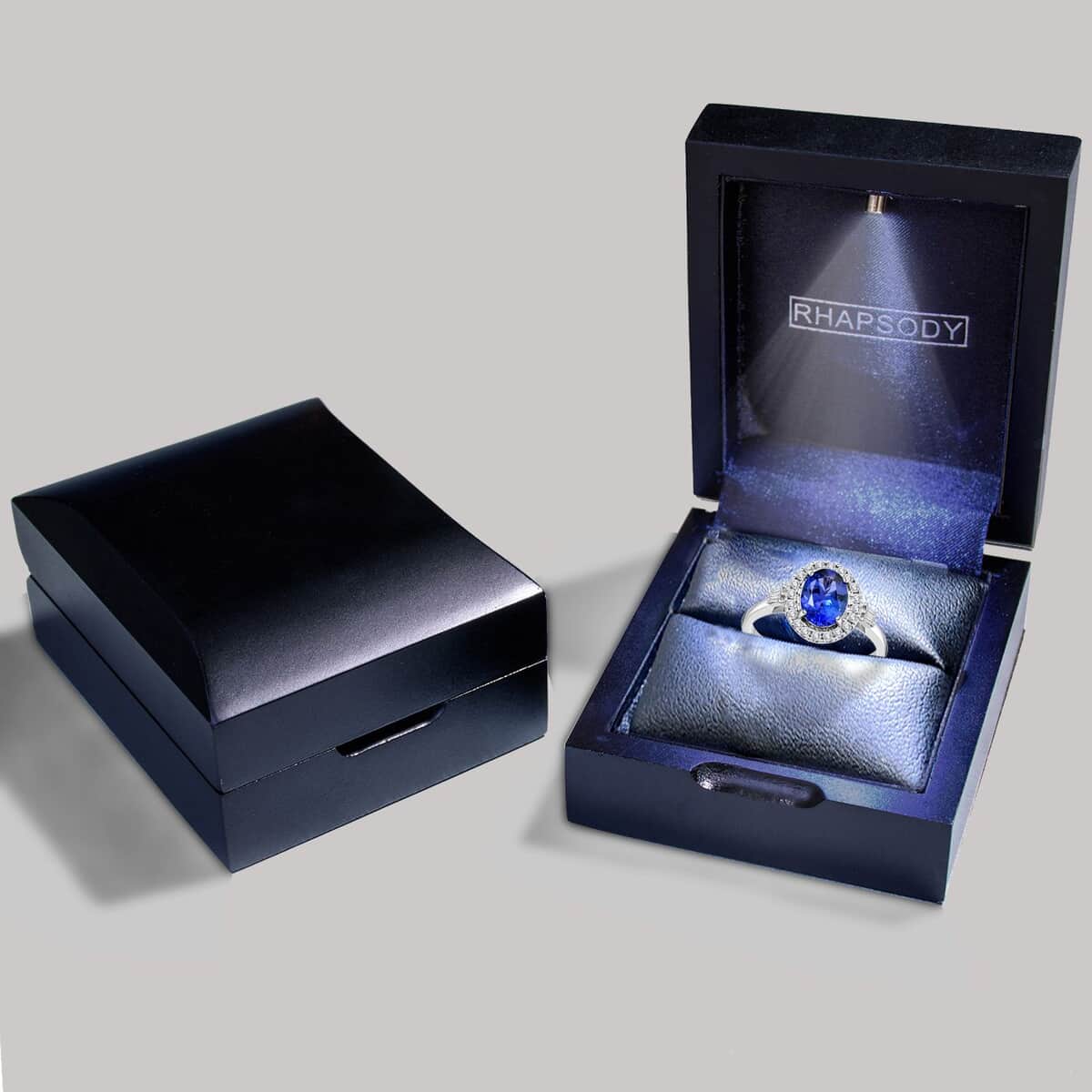 One Of A Kind Certified & Appraised Rhapsody 950 Platinum AAAA Tanzanite and E-F VS Diamond Halo Ring (Size 7.5) 5 Grams 2.35 ctw image number 5