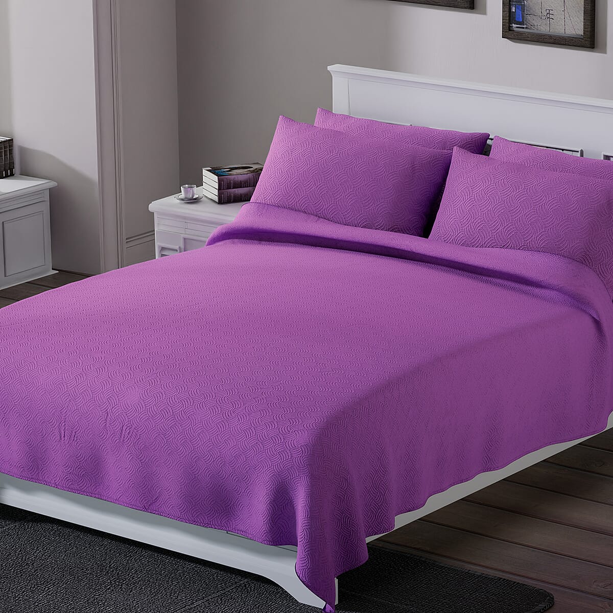 Homesmart Purple Solid Embossed 6 pcs Microfiber Sheet Set - Queen, Bed Sheets, Fitted Sheet, Bed Sheet Set, Microfiber Sheets image number 1