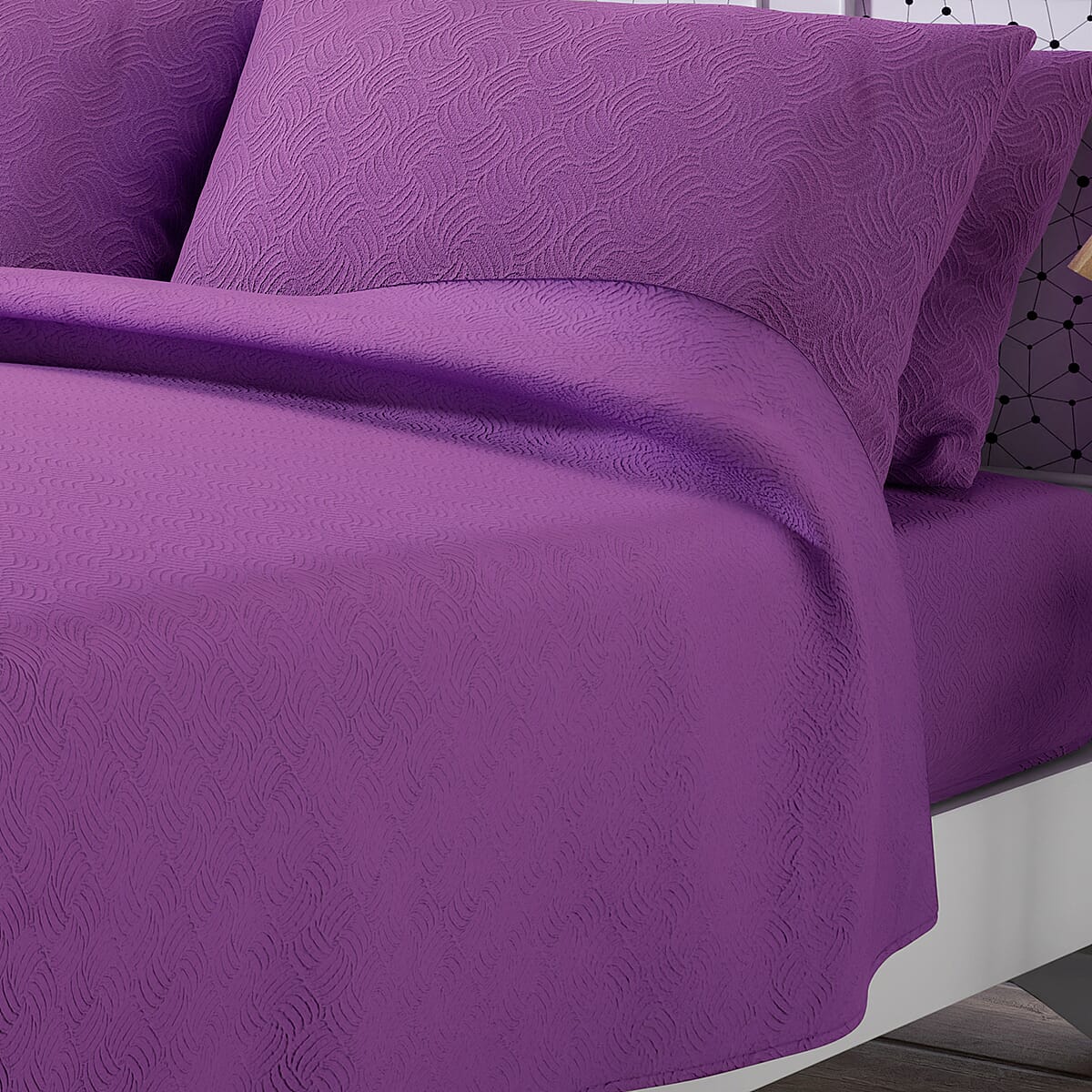 Homesmart Purple Solid Embossed 6 pcs Microfiber Sheet Set - Queen, Bed Sheets, Fitted Sheet, Bed Sheet Set, Microfiber Sheets image number 2