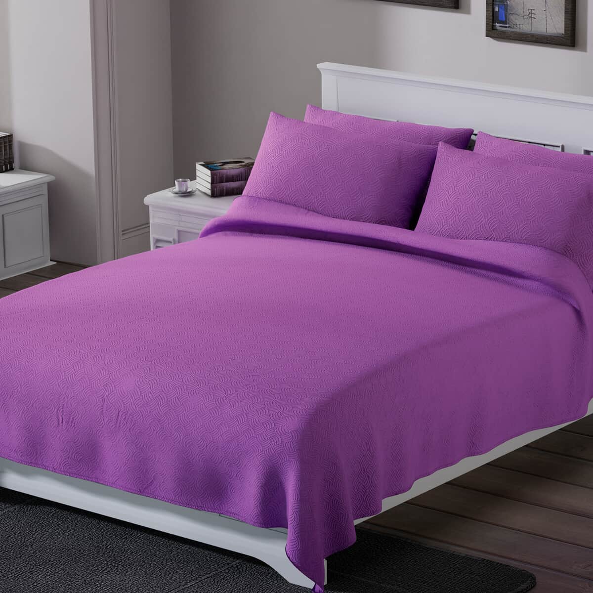 Homesmart Purple Solid Embossed 6 pcs Microfiber Sheet Set - King, Bed Sheets, Fitted Sheet, Bed Sheet Set, Microfiber Sheets image number 1