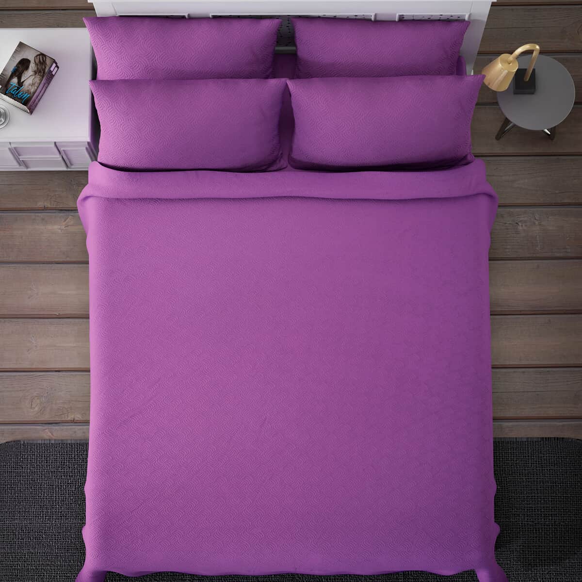 Homesmart Purple Solid Embossed 6 pcs Microfiber Sheet Set - King, Bed Sheets, Fitted Sheet, Bed Sheet Set, Microfiber Sheets image number 3