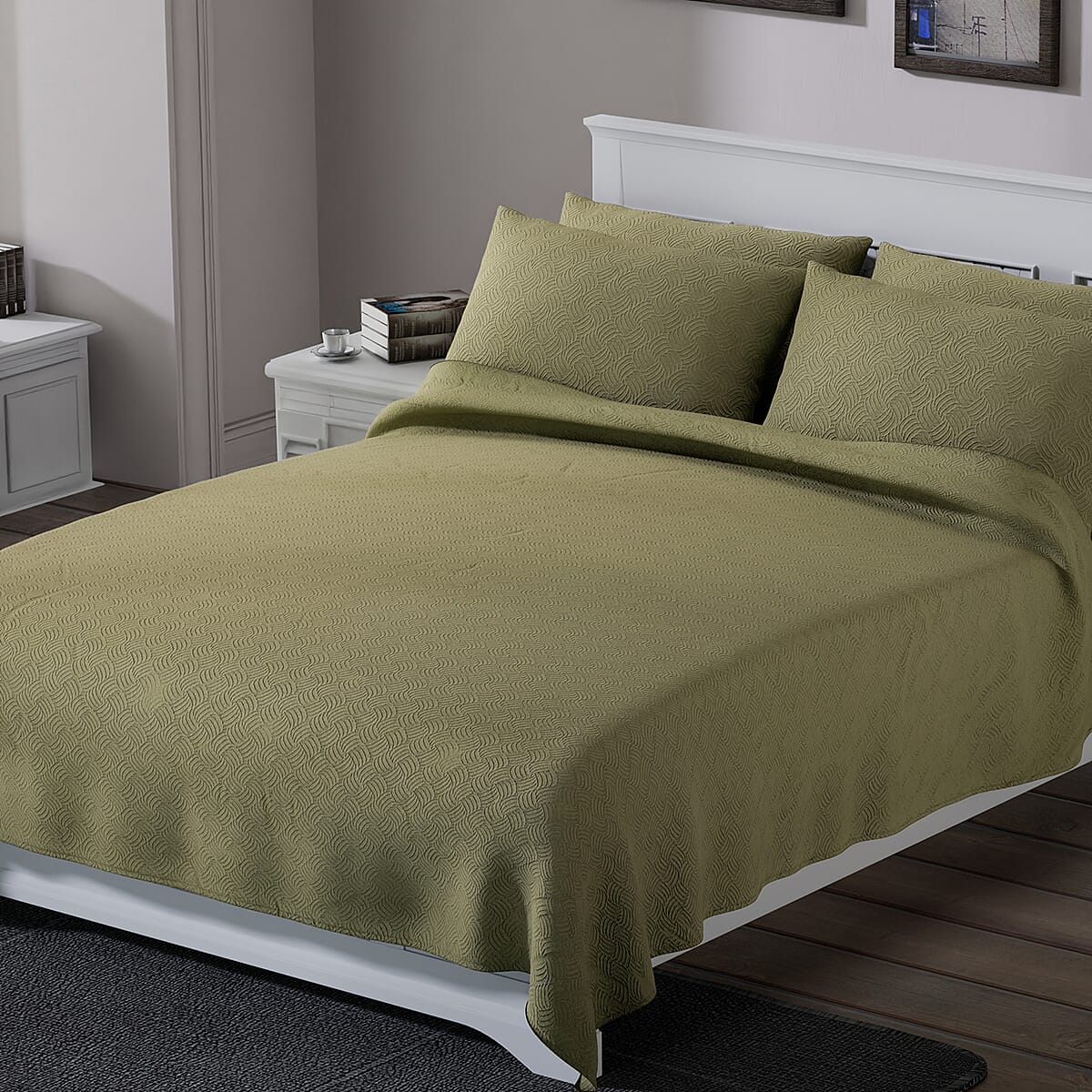 Homesmart Green Solid Embossed 6 pcs Microfiber Sheet Set - Twin, Bed Sheets, Fitted Sheet, Bed Sheet Set, Microfiber Sheets image number 1
