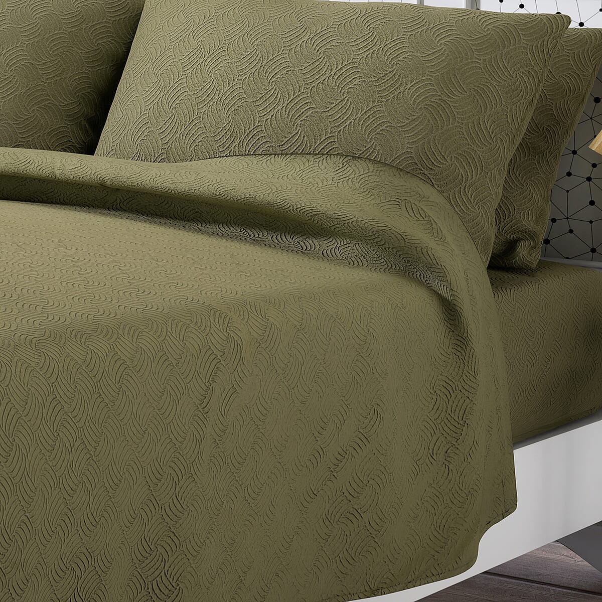 Homesmart Green Solid Embossed 6 pcs Microfiber Sheet Set - Twin, Bed Sheets, Fitted Sheet, Bed Sheet Set, Microfiber Sheets image number 2