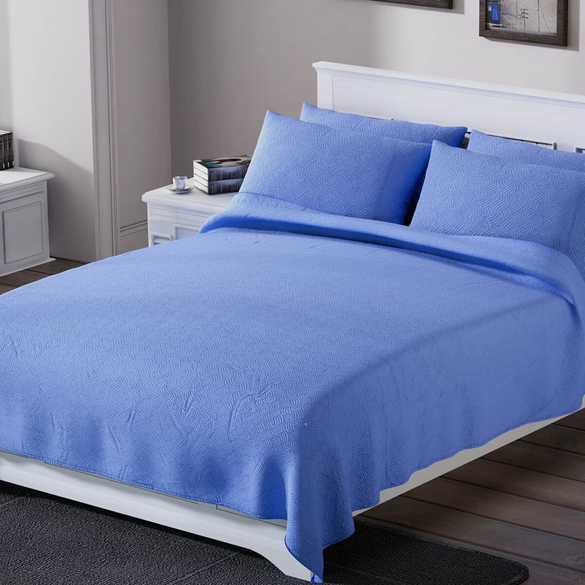 Homesmart Blue Solid Embossed 6 pcs Microfiber Sheet Set - King, Bed Sheets, Fitted Sheet, Bed Sheet Set, Microfiber Sheets image number 1