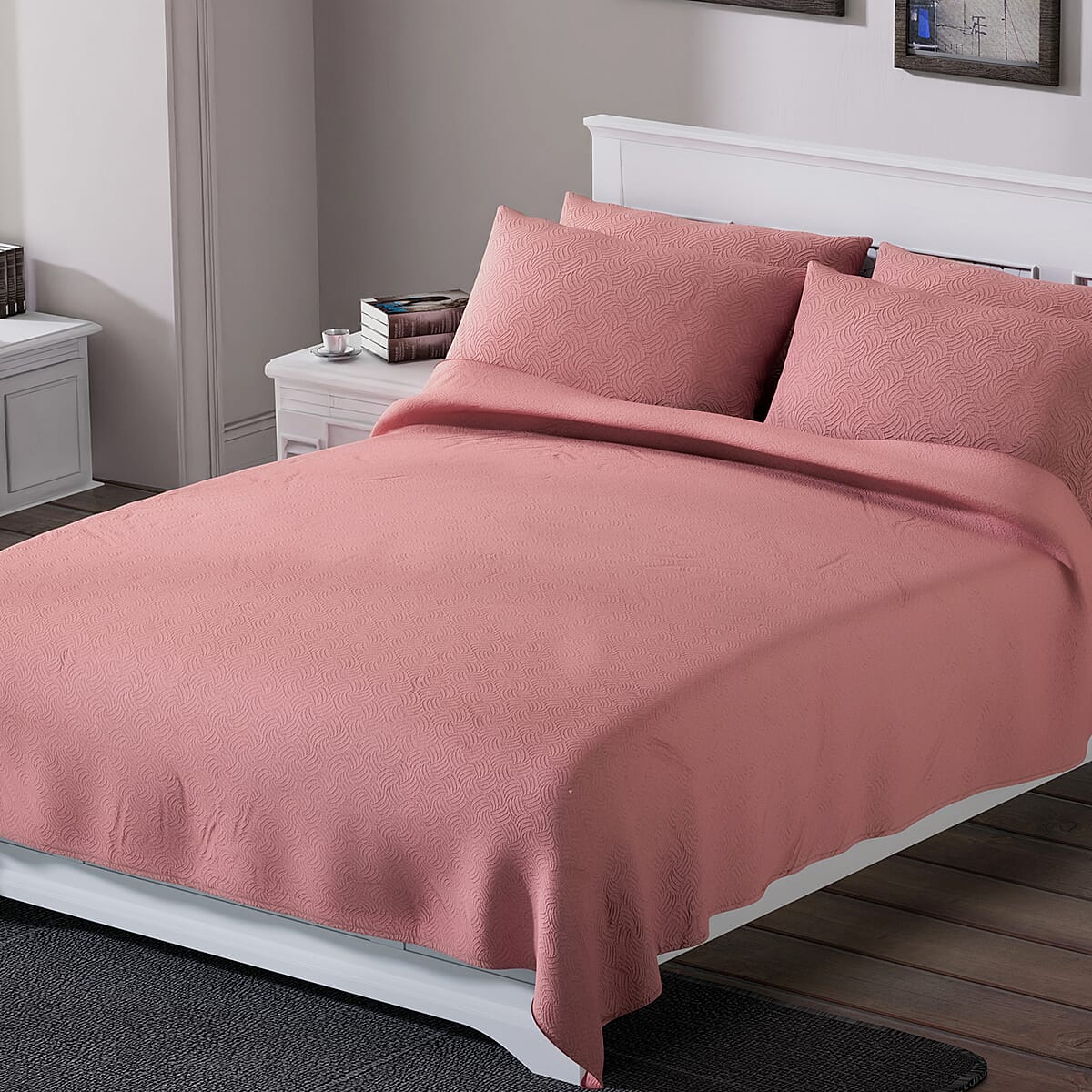 Homesmart Peach Solid Embossed 6 pcs Microfiber Sheet Set - Full , Bed Sheets , Fitted Sheet , Bed Sheet Set , Microfiber Sheets image number 1