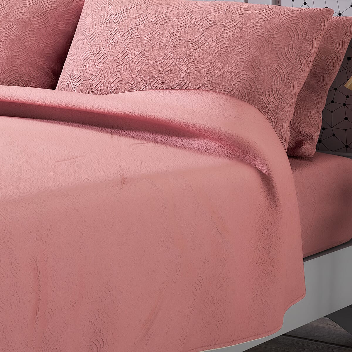 Homesmart Peach Solid Embossed 6 pcs Microfiber Sheet Set - Full , Bed Sheets , Fitted Sheet , Bed Sheet Set , Microfiber Sheets image number 2