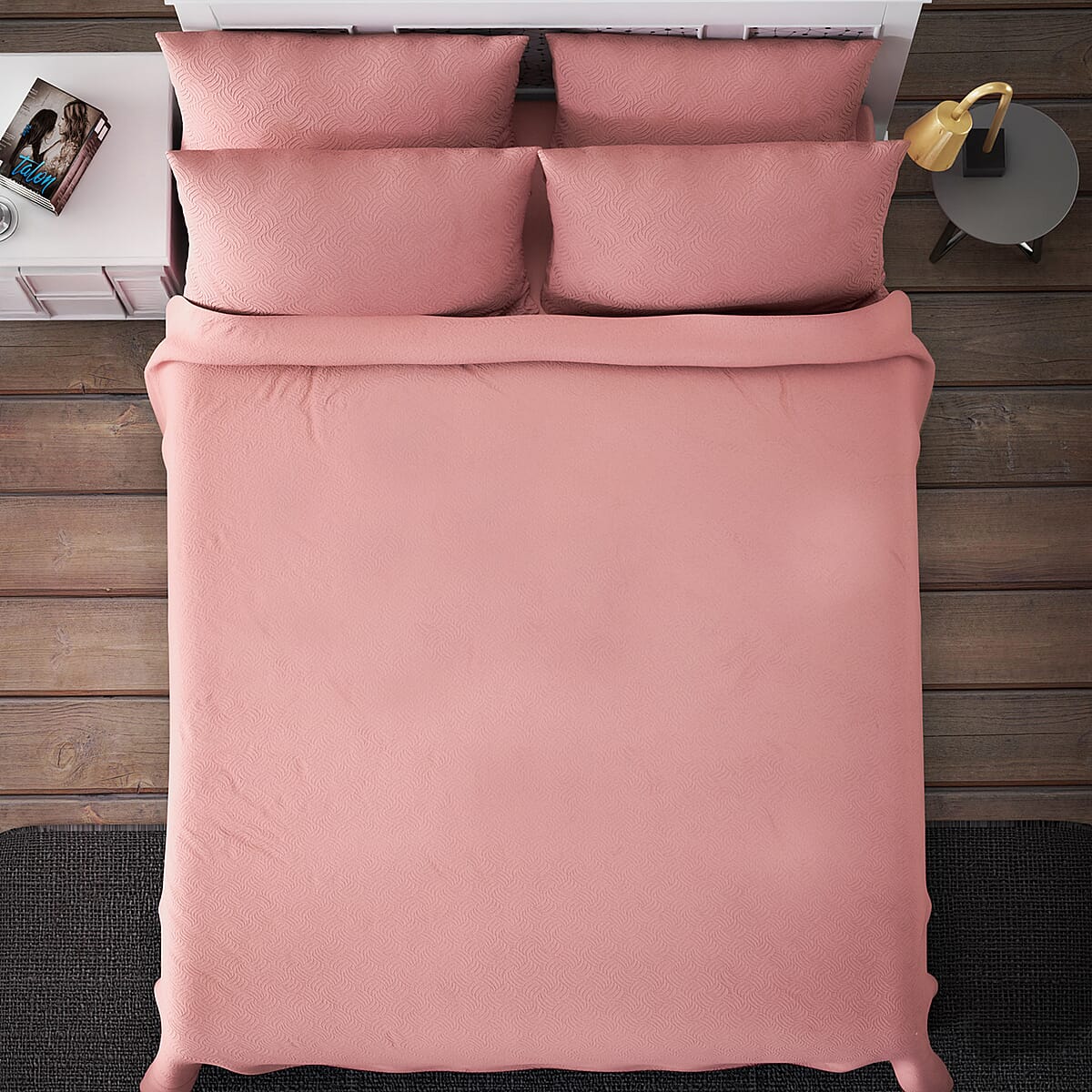 Homesmart Peach Solid Embossed 6 pcs Microfiber Sheet Set - Full , Bed Sheets , Fitted Sheet , Bed Sheet Set , Microfiber Sheets image number 3