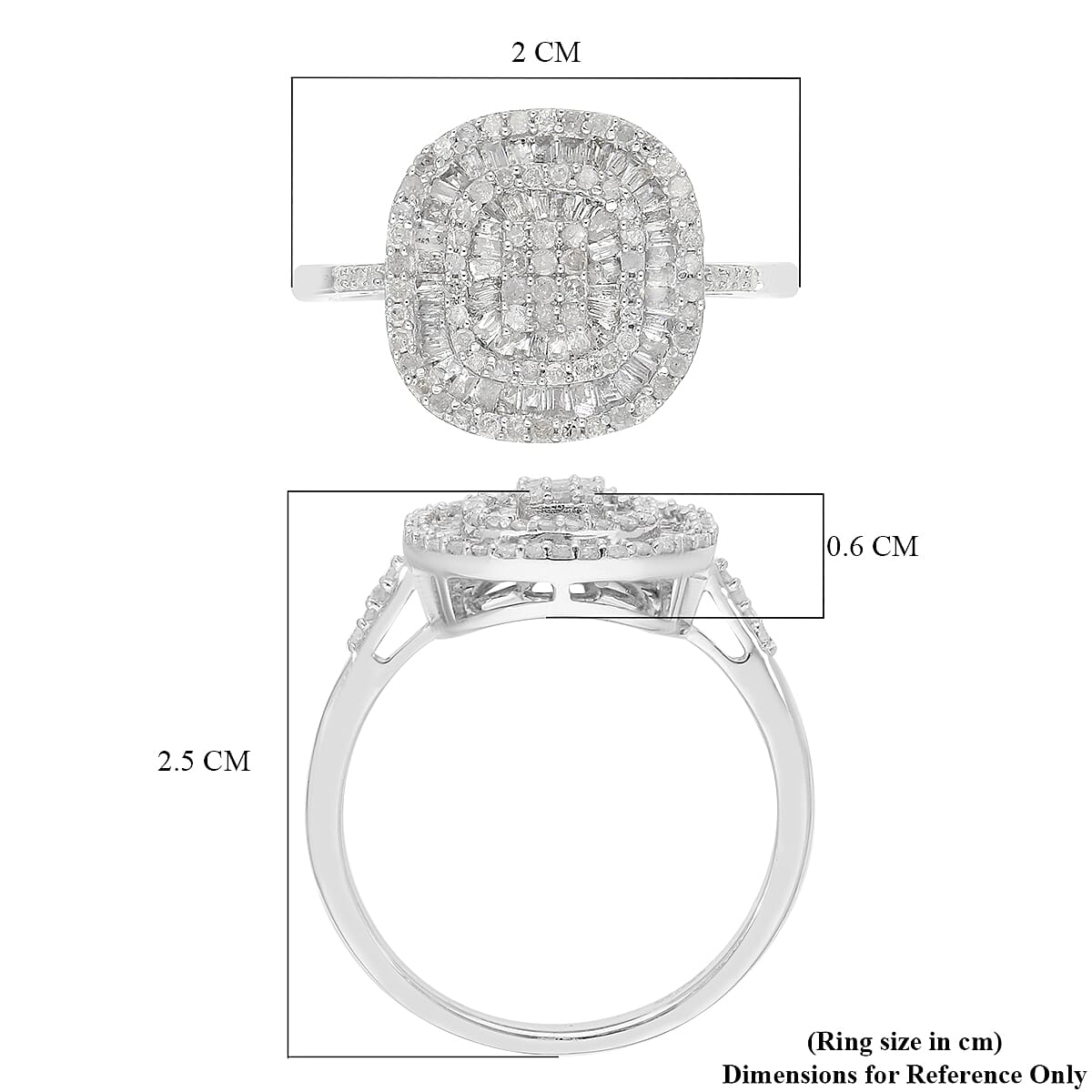 Diamond Cushion Shape Ring in Platinum Over Sterling Silver (Size 10.0) 1.00 ctw