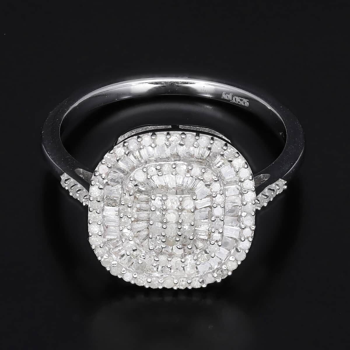 Diamond Cushion Shape Ring in Platinum Over Sterling Silver (Size 9.0) 1.00 ctw image number 1