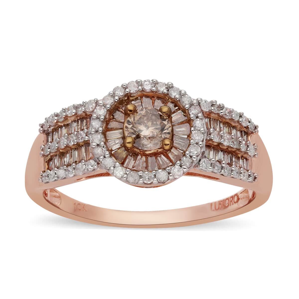 SGL Certified 10K Rose Gold Natural Champagne and White Diamond Ring (Size 7.0) 3.75 Grams 1.00 ctw image number 0