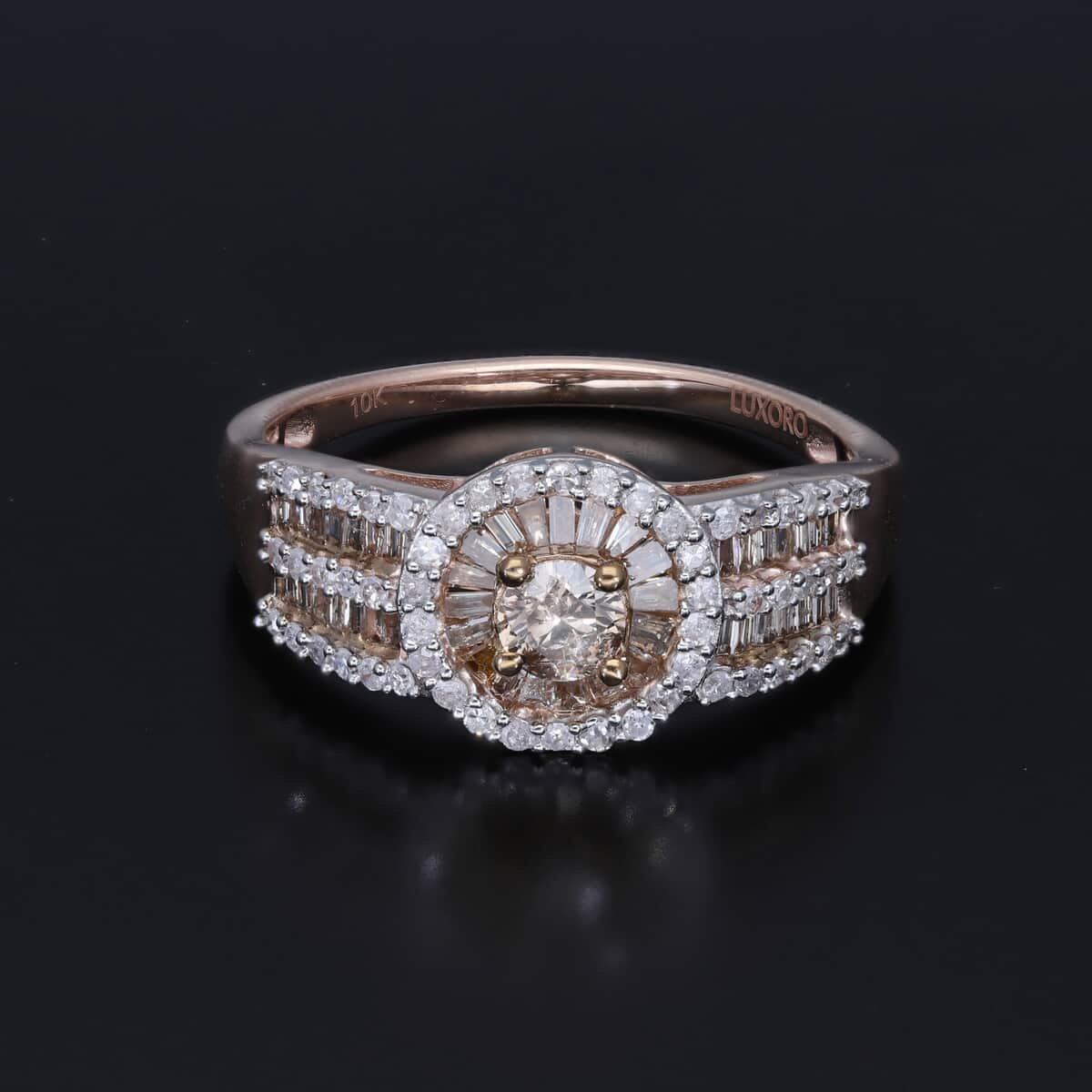 SGL Certified 10K Rose Gold Natural Champagne and White Diamond Ring (Size 7.0) 3.75 Grams 1.00 ctw image number 1
