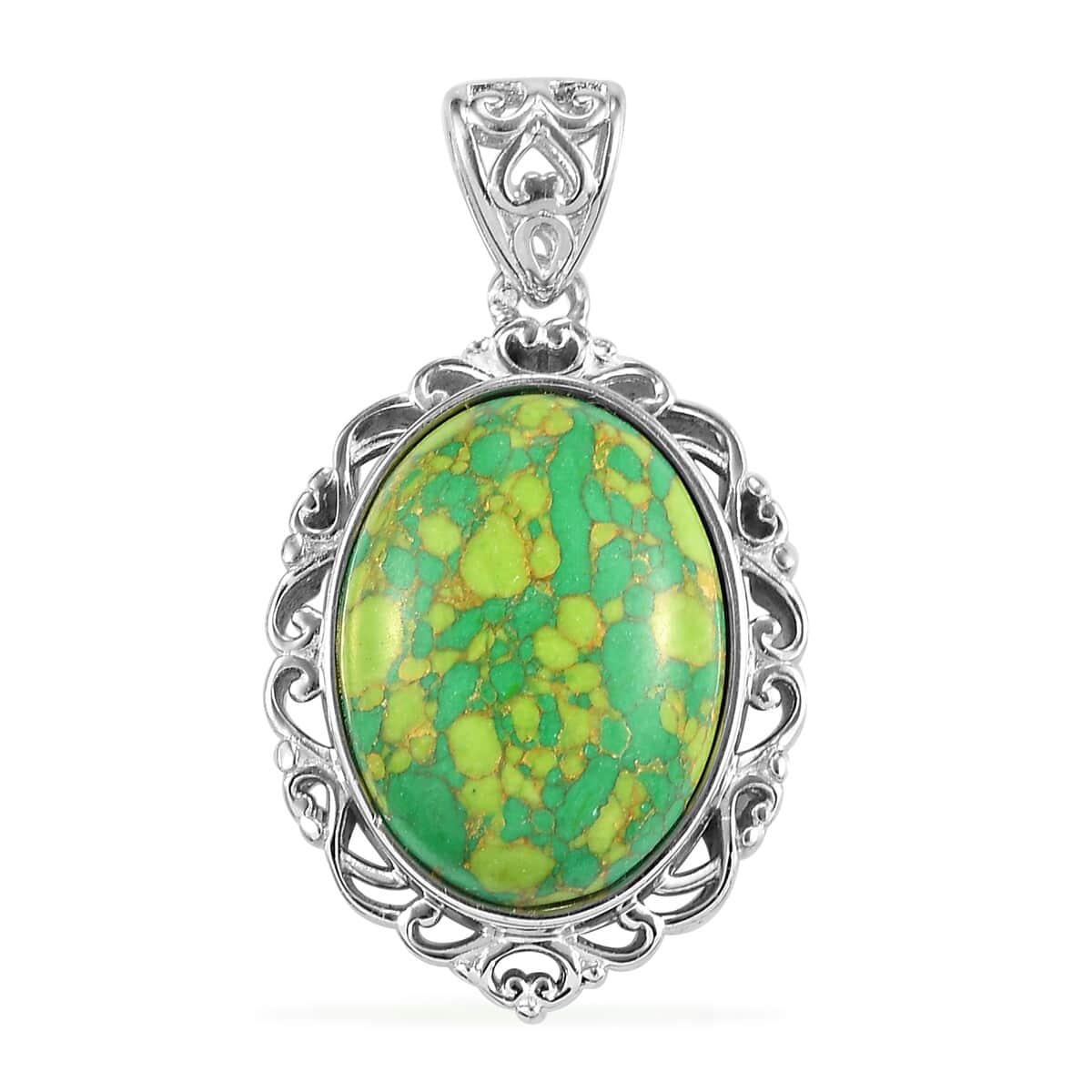 Mojave Green Turquoise Magnetic Solitaire Pendant in Platinum Over Copper with Magnet 13.80 ctw image number 0