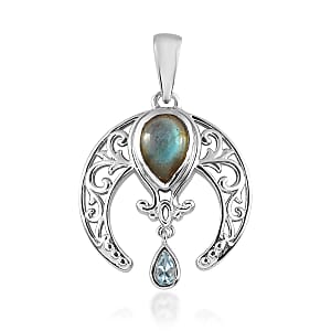 Malagasy Labradorite and Sky Blue Topaz Fancy Pendant in Platinum Over Copper 2.50 ctw