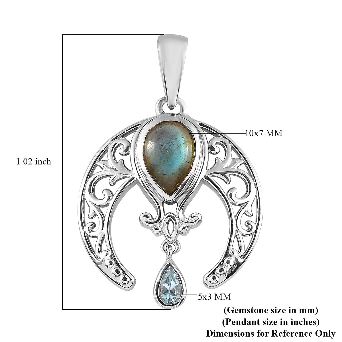 Malagasy Labradorite and Sky Blue Topaz Fancy Pendant in Platinum Over Copper 2.50 ctw