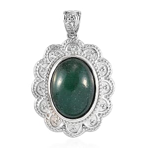 Green Aventurine Pendant in Platinum Over Copper with Magnet 11.80 ctw