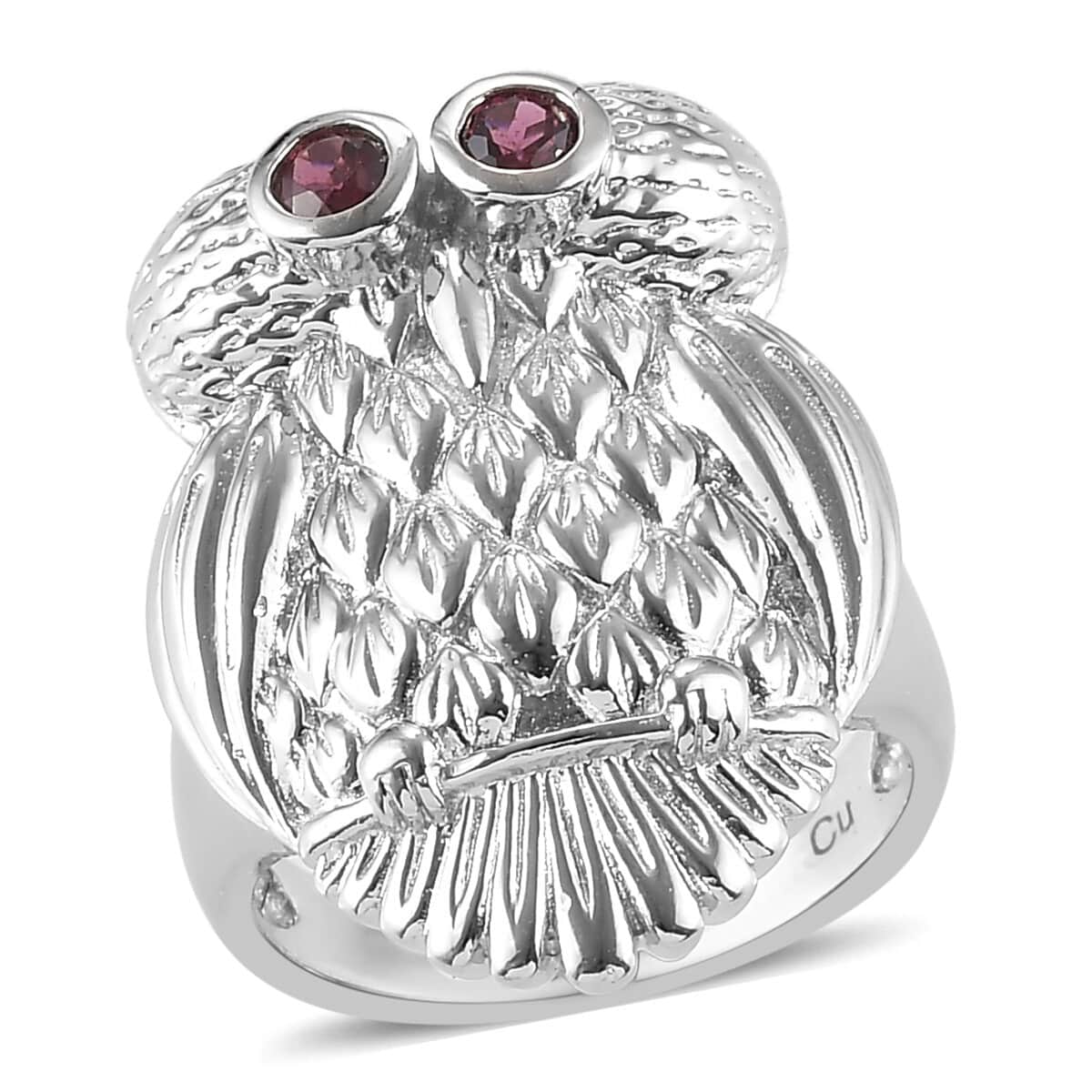 Orissa Rhodolite Garnet Owl Ring in Platinum Over Copper (Size 7.0) 0.30 ctw image number 0