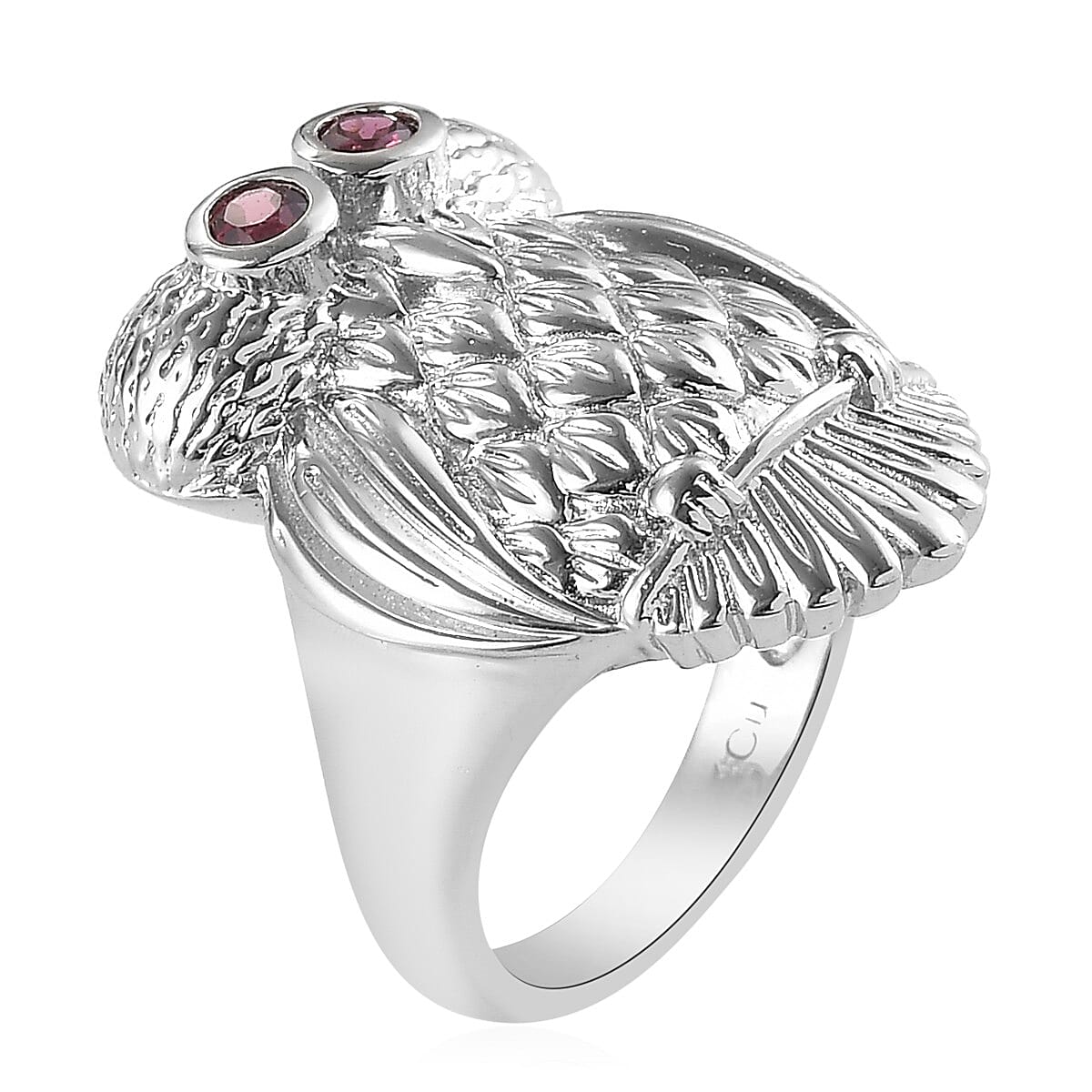 Orissa Rhodolite Garnet Owl Ring in Platinum Over Copper (Size 9.0) 0.30 ctw