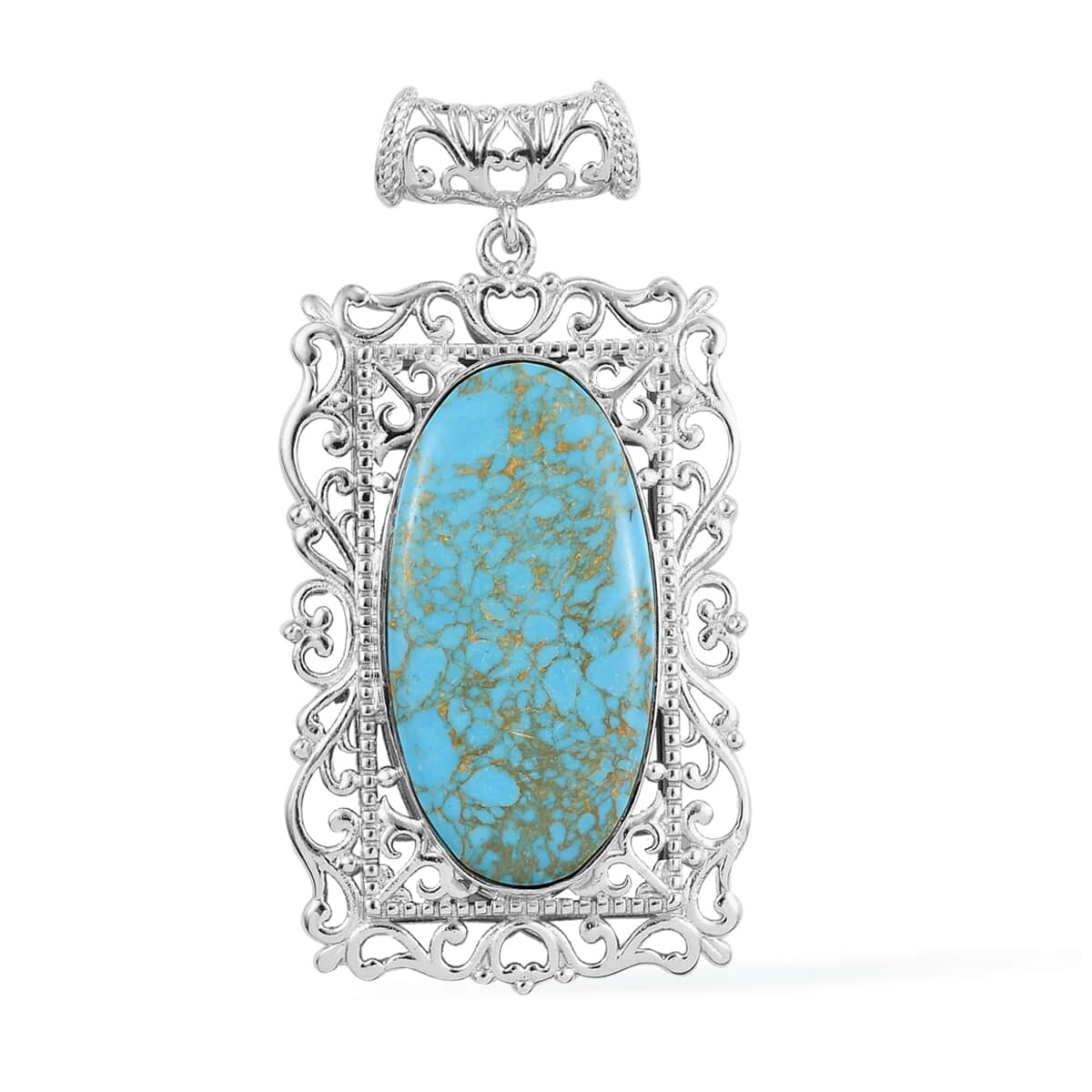 Mojave Blue Turquoise Pendant in Platinum Over Copper with Magnet 16.00 ctw image number 0