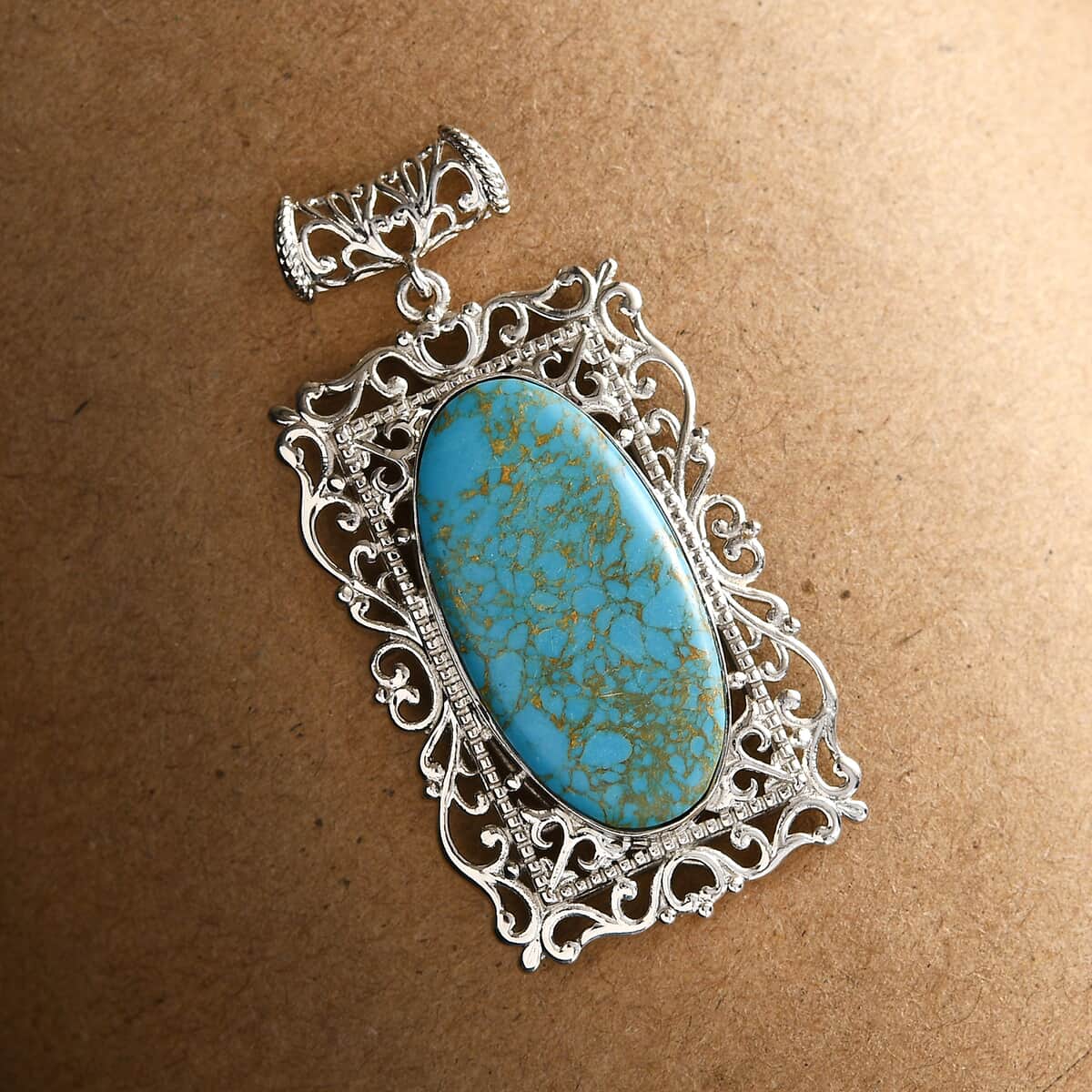 Mojave Blue Turquoise Pendant in Platinum Over Copper with Magnet 16.00 ctw image number 1