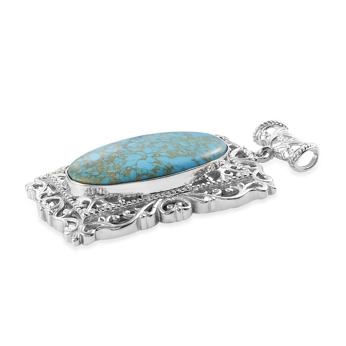 Mojave Blue Turquoise Pendant in Platinum Over Copper with Magnet 16.00 ctw image number 2