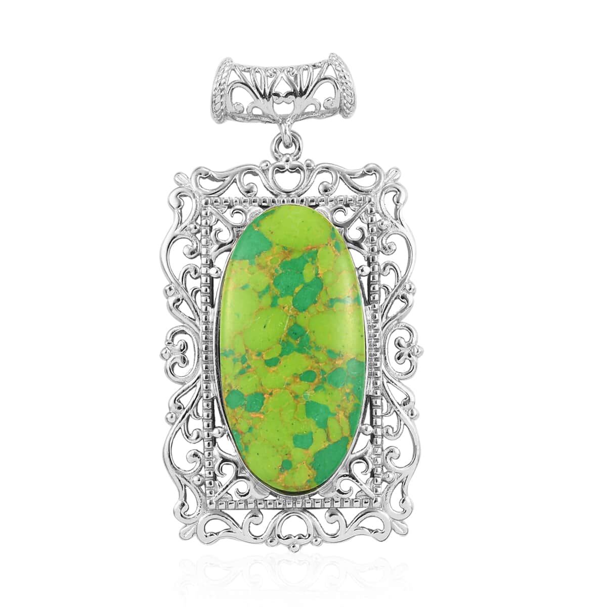 Mojave Green Turquoise Pendant in Platinum Over Copper with Magnet 17.35 ctw image number 0