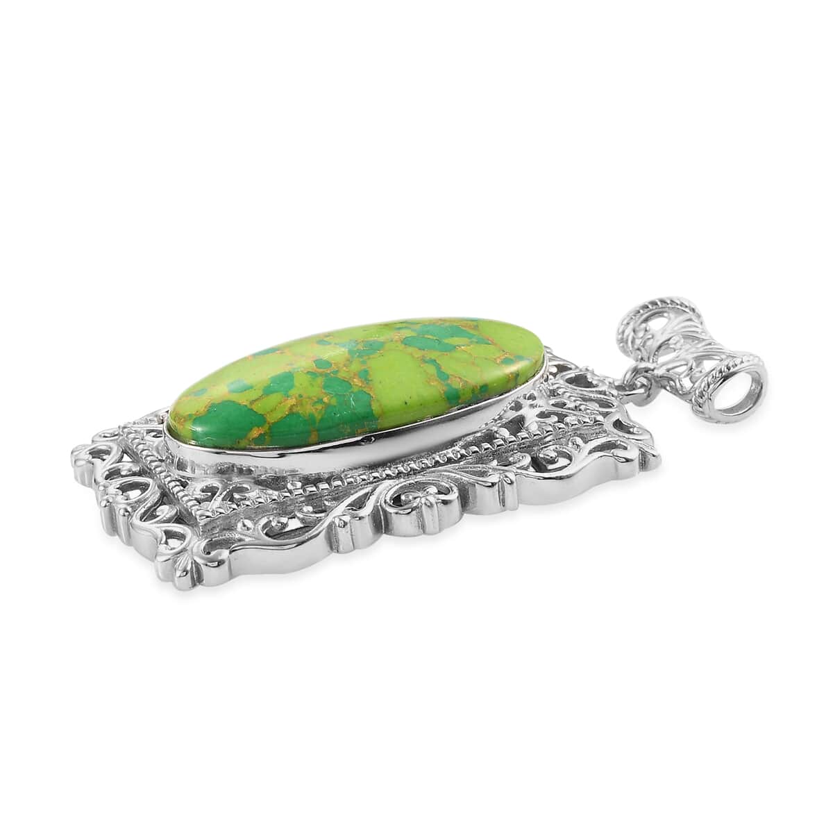 Mojave Green Turquoise Pendant in Platinum Over Copper with Magnet 17.35 ctw image number 2