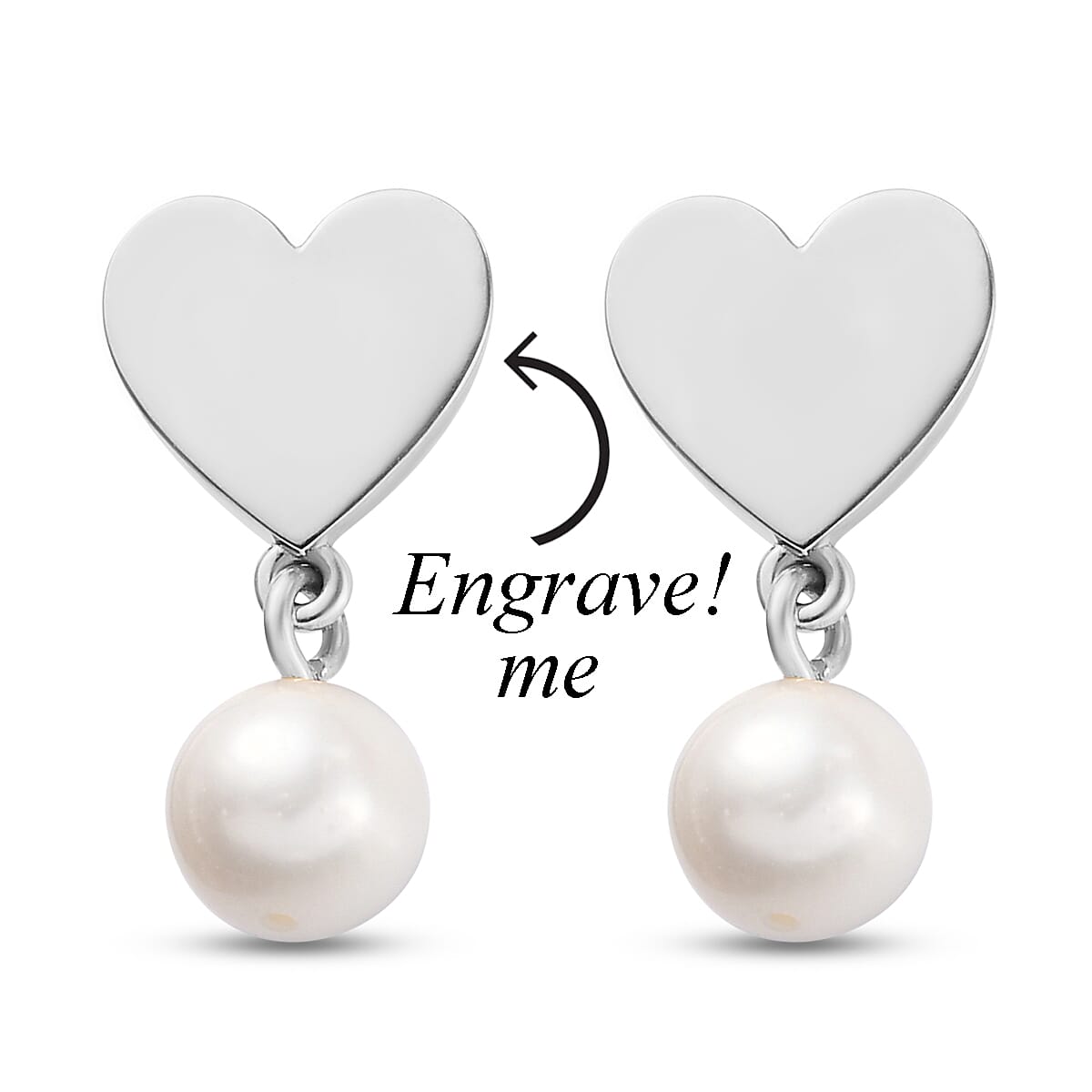 Freshwater White Cultured Pearl Heart Drop Earrings in Platinum Over Sterling Silver