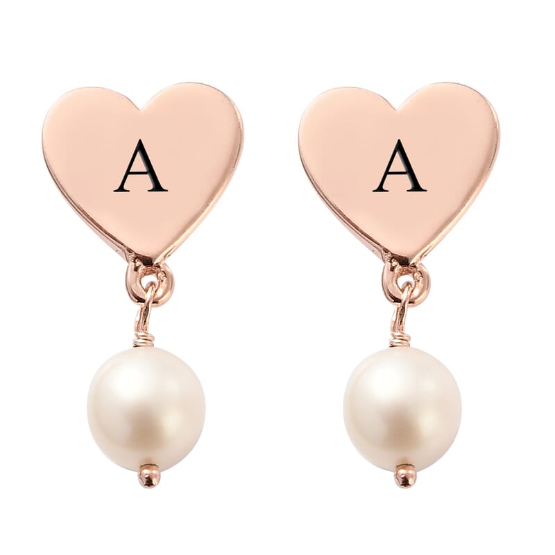 Freshwater White Cultured Pearl Heart Drop Earrings in Vermeil RG Over Sterling Silver