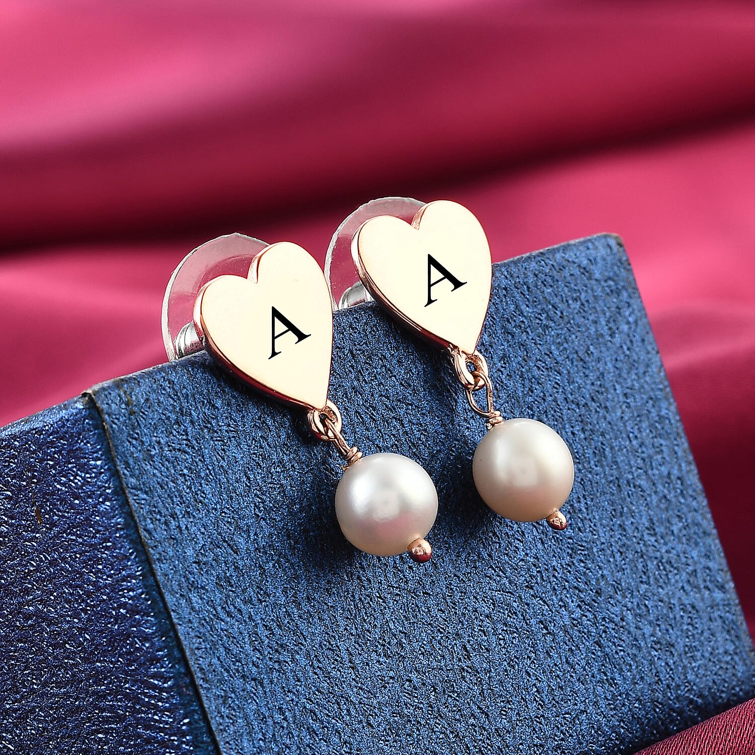 Freshwater White Cultured Pearl Heart Drop Earrings in Vermeil RG Over Sterling Silver