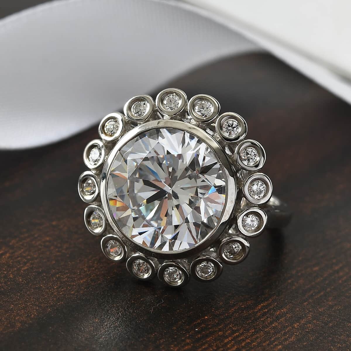 LUSTRO STELLA Made with Finest CZ Flower Ring in Platinum Over Sterling Silver 12.90 ctw image number 1